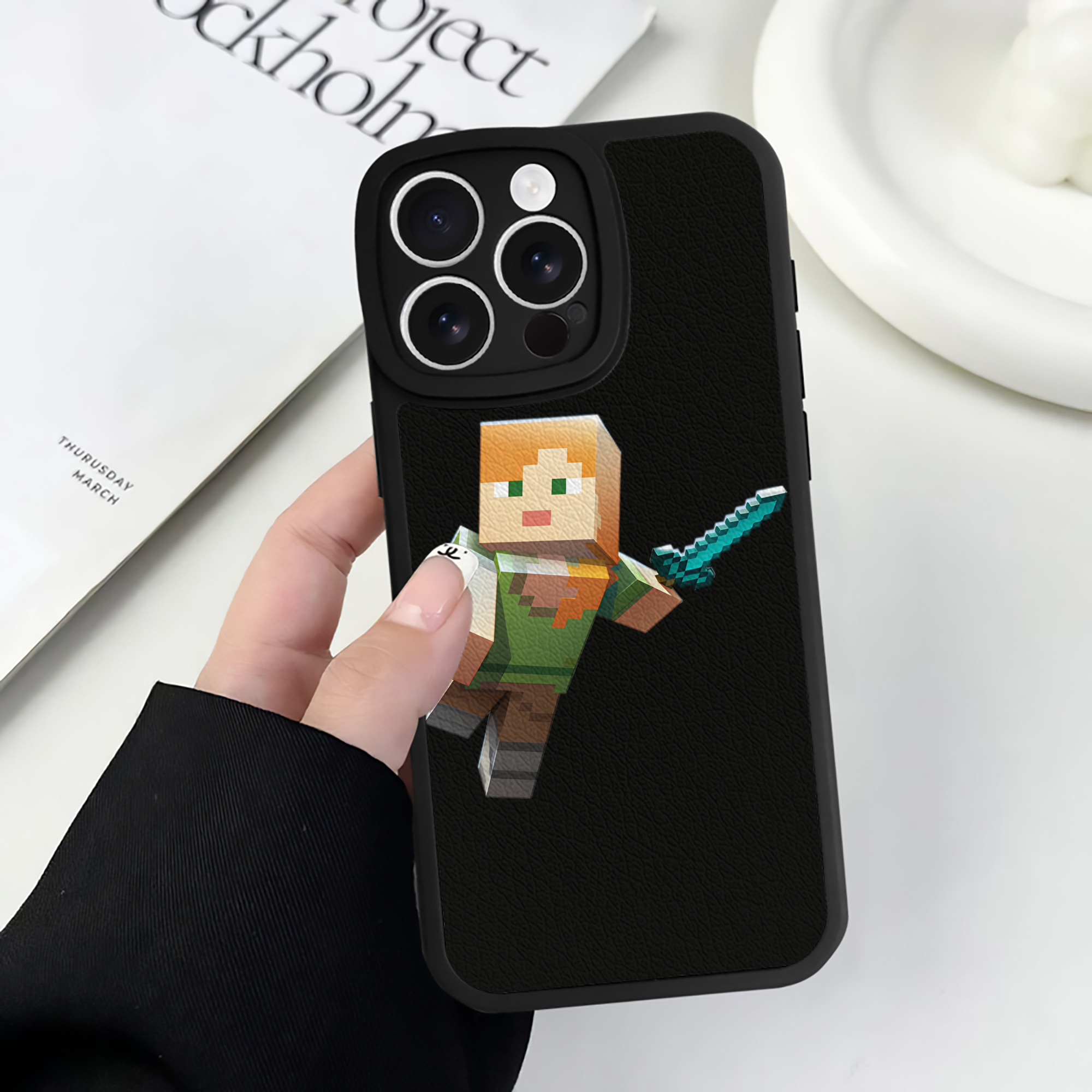 （画像用） マインクラフト ブロックの世界 Minecraft MC Block world 【iPhone 16シリーズ対応】シリコンスマホケース（レザー調） 材質：シリコン